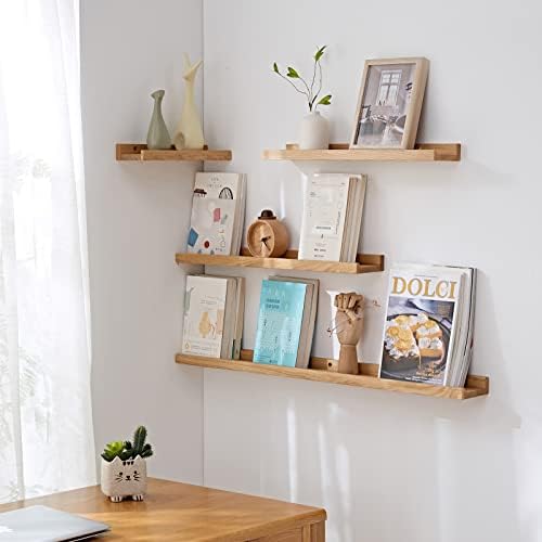 16-Inch Natural Solid Oak Wood Floating Shelf for Wall Decor