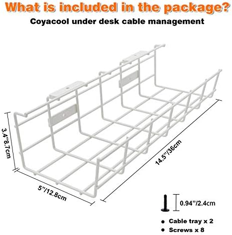 Under Desk Cable Tray - 2 Pack Cable Raceway for Wire Management. Metal Wire Organizer for Office, Studio and Home. Supe