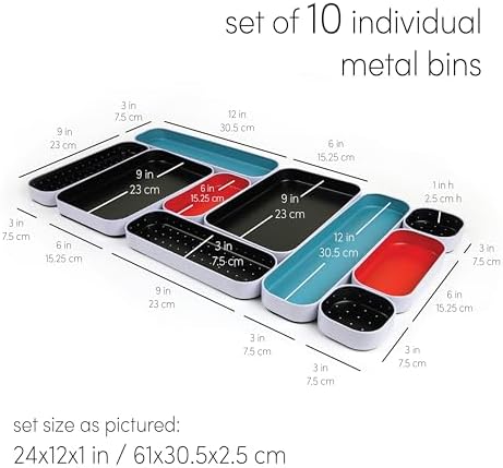 Three by Three Seattle Metal Drawer Organizer Tray Set, 10-Pc, 1" (Multi)