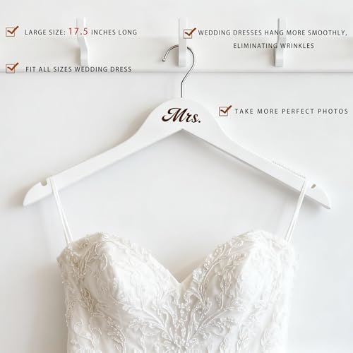 2 Pcs Bride Wedding Dress Hanger Wooden Groom Suit and Gown Non-Slip Hangers Bridal Party Shower Gift (Mr. and Mrs.)