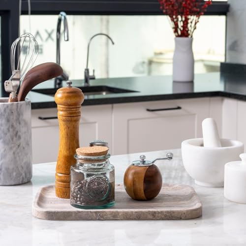 Karibiber Marble Vanity Trays, Travertine Bathroom Tray, Decorative Tray for Dresser Countertop, Grey Stone Serving Hold