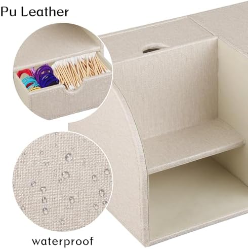 PU Leather Tissue Box Cover Square with Drawer Storage and Tray on Top