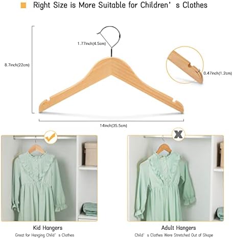 Nature Smile Juniors Preteen Older Children Wooden Coat Hangers 14 Inches Wood Dress Shirt Jacket Hangers with Anti-Rust