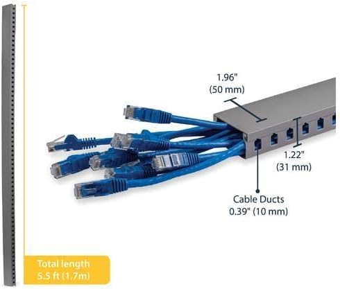 StarTech.com 5.6ft Server Rack Cable Management - Customizable 2in x 1in Open Slot Network & Data Finger Duct Wire Raceway Organizer w/ Cover, TAA (AD105X1)