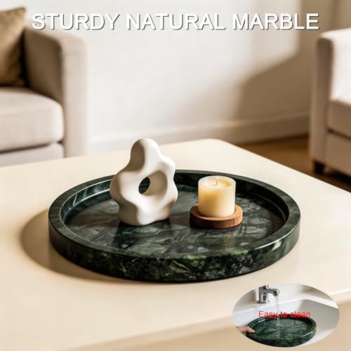Natural Marble Tray,9.45" Round Vanity Jewelry Dish Green