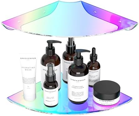 Sezanrpt 9.5x9.5 Inch Acrylic Corner Floating Shelf Set of 2, Iridescent Corner Wall Shelf for Home Décor, Speakers, Sec