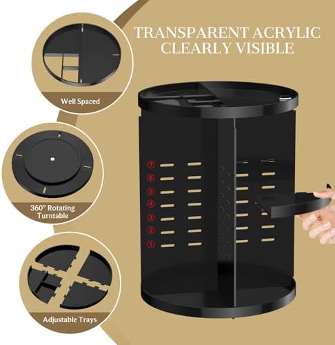 Makeup Organizer 360 rotating, Adjustable Skincare Organizers with Brush Holder, Cosmetics Display Cases for Vanity Bath