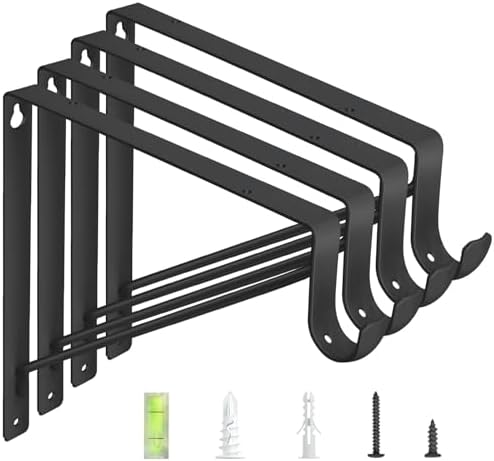 4-Pack Closet Rod Bracket, 10.8x10.8Inch Closet Shelf Brackets Heavy Duty Wall Mounted, Matte Black Steel Closet Rod Sup