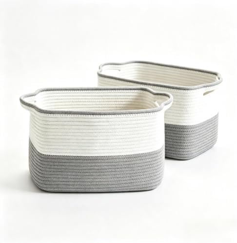 2PC Woven Storage Basket for Shelves, 15"x10"x9" Cotton Rope Storage Basket