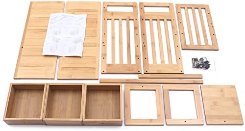 Bamboo Desk Book Shelf,Desktop Bookshelf Storage Rack Tabletop Standing Organizer Bookshelf with 3 Drawers,Freestanding 
