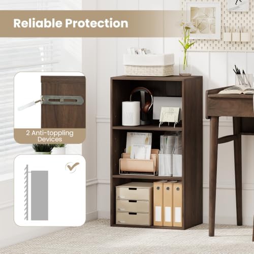 GIANTEX 3 Shelf Bookcase, Bookshelf Cube Storage Organizer, Dark Walnut