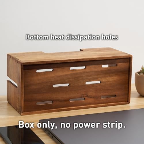 LiTY Acacia Wood Cable Management Box, Wooden Cord Hider & Organizer for Power Strip, Electrical Hiding, TV Wires, Desk 