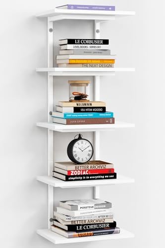 Harwaya White 5 Tier Wall Shelf Unit for Shoes Display, Lack Wall Bookshelf for Bedroom, Vertical Tiered Floating Book S