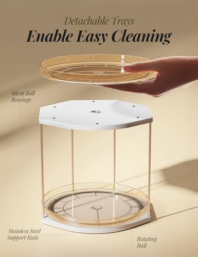 2 Pack 2-Tier Lazy Susan Turntable Organizer – 9.05” Rotating Spice Rack Organizer for Cabinet, Pantry, Tabletop & Count