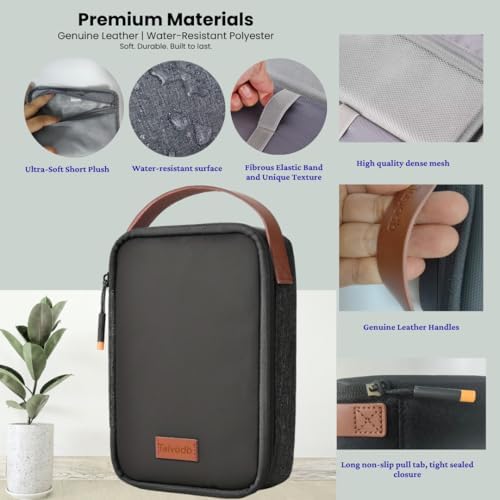 Tech Pouch 8.3" Cable Organizer, Leather Handle EDC Bag for Travel & Cords