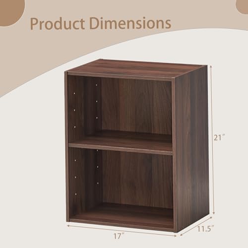 Tangkula 2-Tier Bookshelf, Open Shelf Bookcase with 7-Position Adjustable Shelf, Multifunctional Wooden Cubby Storage Di