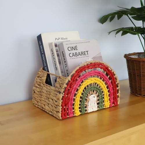 YRMT Wicker Storage Basket Water Hyacinth Woven Basket for Shelves Pantry Rainbow Decoration Semicircle Storage Basket with Built-in Handle Small Natural 9.1" x 7.5" x 7.5"