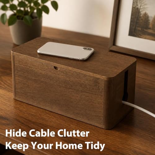 ZhiYo Wood Cable Management Box, Medium Cord Organizer Box for Power Strip