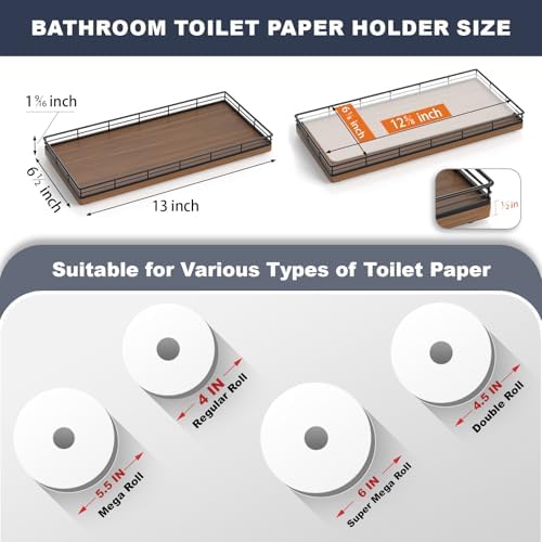 Oak Bathroom Toilet Tank Tray, 13" Wood Back of Toilet Paper Storage Tank Topper Basket, Vanity Tray for Perfume Makeup 