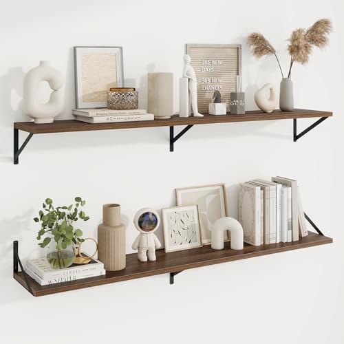 Axeman Deep Floating Shelves, 55'' x 10'' Walnut Wall Shelves Set of 2