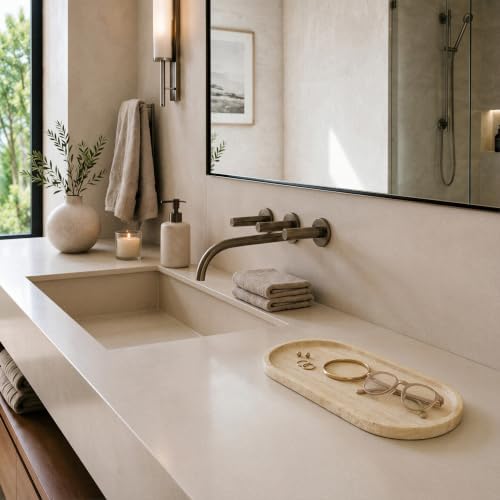 Beige Travertine Marble Bathroom Tray, 12 x 6 in, Vanity Tray