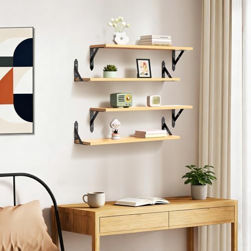 ROMGUAR CRAFT Wood Wall Floating Shelves Set of 4, 23.6" x 6" - Natural