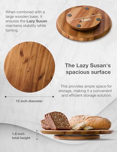 TIDITA 10" Wooden Lazy Susan Organizer for Cabinet, 360° Rotation, No Rim