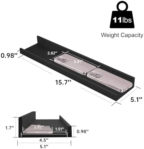 Black Picture Ledge Shelves, 16 Inch Floating Wall Shelf Set of 2
