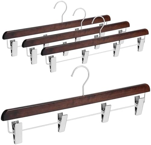 DoubleFill 4 Pcs Kilt Hanger 20 Inches Wooden with 4 Clips, Nut Brown