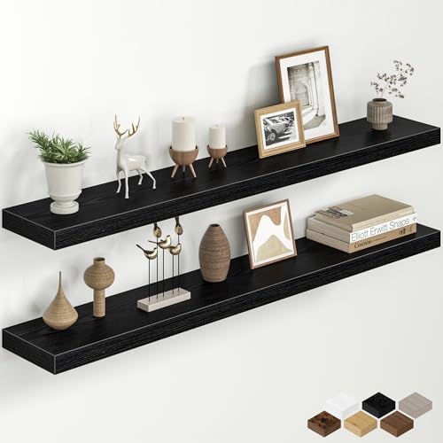 48 Inch Floating Shelves for Wall, Rustic Wood Wall Mounted Deep Storage Shelves with Invisible Brackets, Long Decorativ
