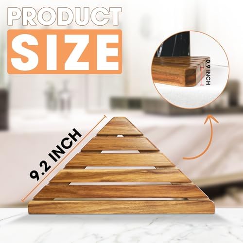 ENKEZI Acacia 2,3 Tiers Corner Shower Shelf, Triangular Corner Shelf Wooden Bathroom Shelf for Tiled Wall, Shower Corner