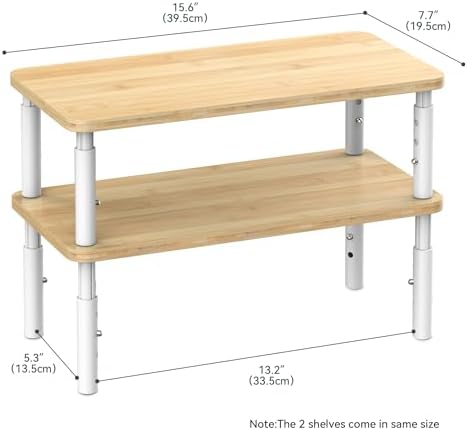 Bamboo Cabinet Organizer Shelf 2 Pack, Height Adjustable