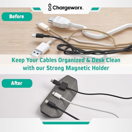 Magnetic Cable Management Organizer, Cord Holder, 3 Clips, Desk, Nightstand