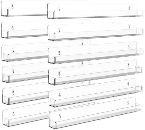 12 Pack Clear Acrylic Nail Polish Rack 15" L x 1.6" W x 2" H