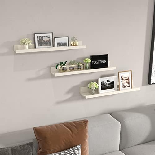 Giftgarden 24 Inch Floating Shelves for Wall, Creamy White Beige Wood-Grain Wooden Shelf Ledge for Bathroom Kitchen Livi