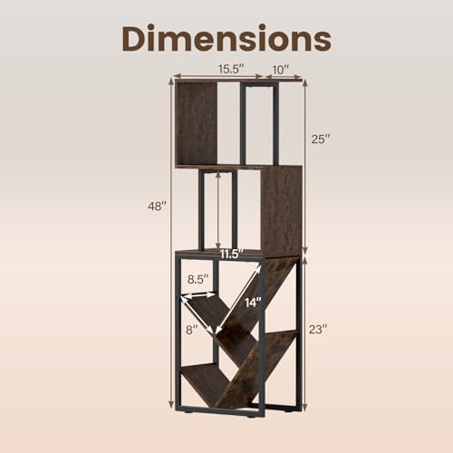 Tangkula 6-Tier Bookshelf, Floor Standing S-Shaped Geometric Bookcase with Open Shelves, Industrial Tree Display Rack St