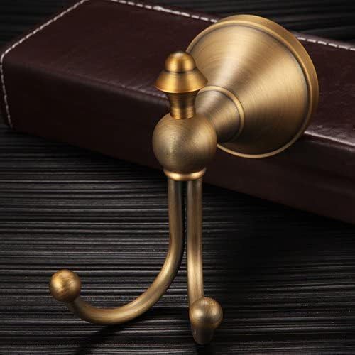 2 Pcs Pack Antique Brass Towel Hook Vintage Coat Hook with 2 Hooks Wall Mounted Robe Hooks for Bathrooms and Kitchen Bronze Hand Towel Hook Hanger with Brushed Gold Finish