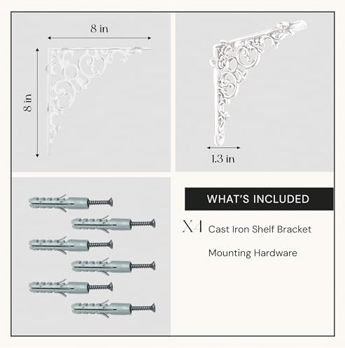 NACH Decorative Metal Shelf Brackets Set of 4, Antique White Cast Iron Shelf Brackets for Wood Shelves, Vintage Victoria