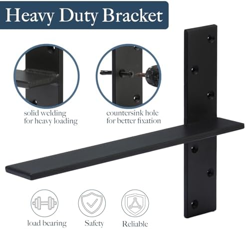 Free Hanging Countertop Support Bracket 20" Lx2.5 W 2 Pack Heavy Duty Hidden Floating Wall Shelf Bracket 3/8" Thick for 