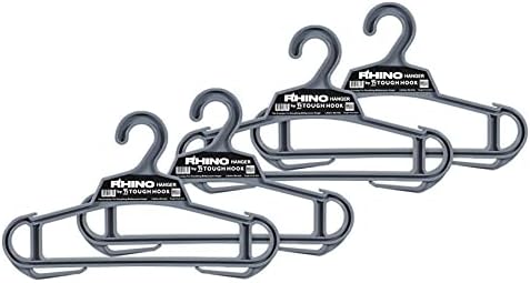 Rhino Tough Hook Heavy Duty Clothes Hangers, USA-Made, Body Armor, 4 Gray