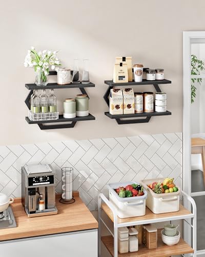 CHOEZON Hexagon Floating Shelves for Wall, Set of 2, 2 -Tier Hanging Shelves, Wall Mounted Storage Shelves, for Living R