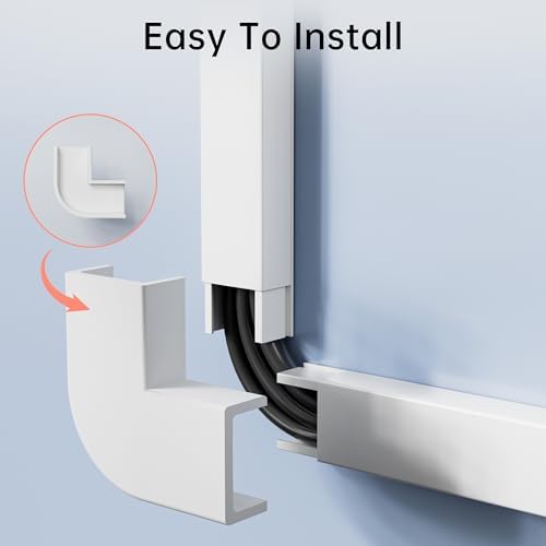 Yecaye 283in Cord Hider, PVC Wire Covers for Cord on Wall, W0.59in H0.4in
