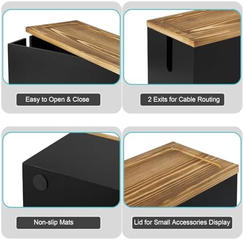 Bivvclaz Cable Management Box Medium, Wooden Cord Organizer Box for Desk, Floor, Office to Hide Extension Cords Power St