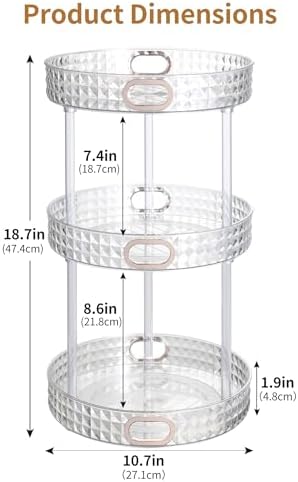 360 Rotating Makeup Organizer, 3 Tier, Diamond Pattern, Clear