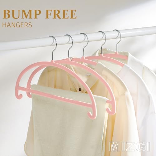 MIZGI 50 Pack Blush Pink Velvet Hangers - No Shoulder Bumps, Heavy Duty Non-Slip Chrome Hooks for Jackets, Coats, Pants