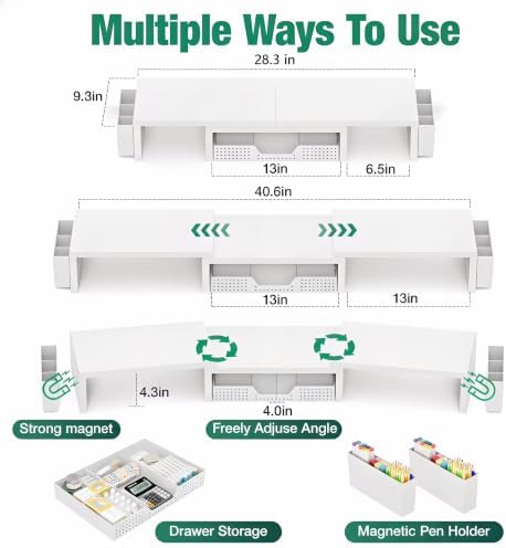 OPNICE Desk Organizer and Accessories, Computer Monitor Stand Riser with Drawer and 2 Pen Holders, Laptop Stand, Office 