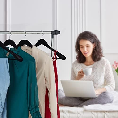Relaxdays Velvet Coat Hangers, Set of 10, Wood, Wide Width with Trouser Bar, 360° Clothes Hook, Suit Hanger, Black