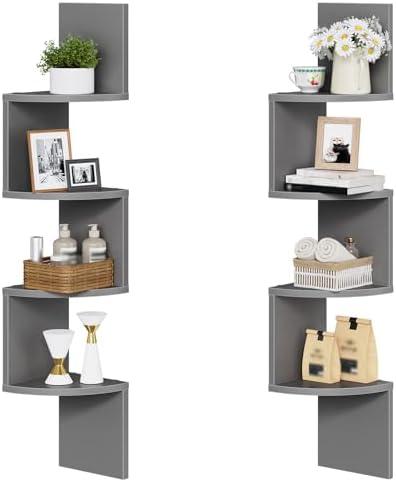 HOOBRO Corner Shelf Wall-Mounted, Set of 2 Floating Corner Shelves for Wall