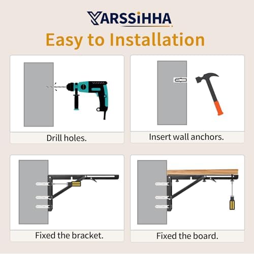 Yarssihha 12 Inch Folding Shelf Bracket, 2 Pack Heavy Duty Wall Mounted Foldable Brackets, Space-Saving Metal Collapsibl