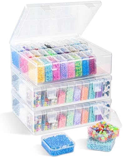 Bead Organizer Box, 93 Pcs Plastic Bead Organizers and Storage, Clear Craft Storage Containers with Hinged Lids and Labe
